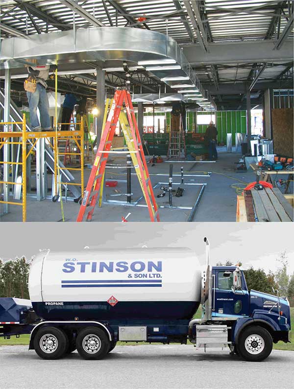 Top Image: depicting equipment that has been delivered Bottom Image: delivery of fuel with man filling tank with propane