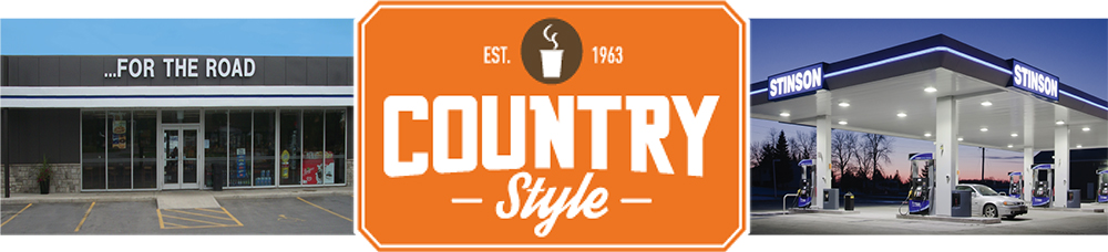 Image of ...For The Road retail store, logo for Country Style doughnut and coffee shop, Stinson gas station