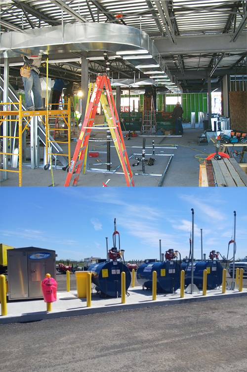 Top Image: depicting equipment that has been delivered  Bottom Image: delivery of fuel with man filling tank with propane